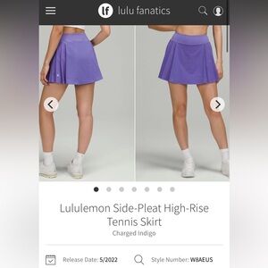 NWOT Lululemon Side-Pleat HR Tennis Skirt Sz 8 *charged indigo*